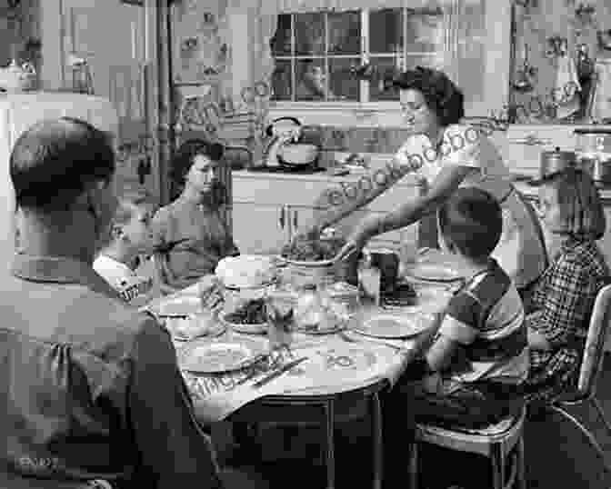 A 1950s Family Gathered Around The Dinner Table, Enjoying A Meal Together. Britain In The 1950s For Kids: Living History