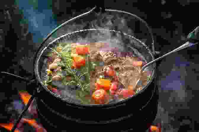 A Bubbling Dutch Oven Stew Cooking Over Hot Coals, Surrounded By Campfire Embers Easy Camping Recipes: Foil Packet Campfire Cooking Grilling Dutch Oven (Camp Cooking)