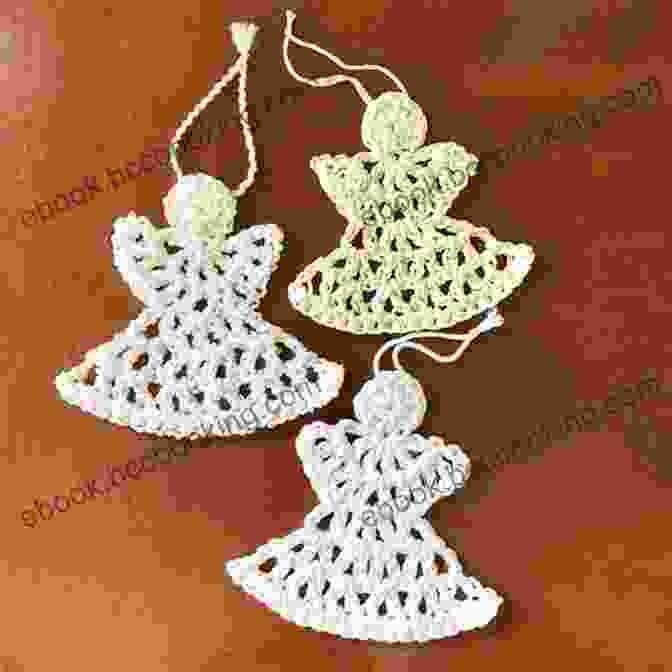 A Crocheted Christmas Angel Ornament Hanging From A Christmas Tree, With Intricate Details And Shimmering Embellishments. Christmas Angel Ornament To Crochet Embellish