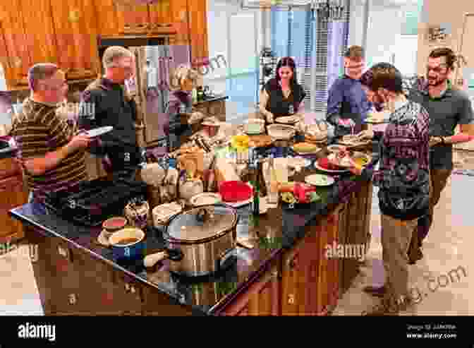 A Group Of People Gathered Around A Kitchen Counter, Cooking And Laughing Oh Gussie : Cooking And Visiting In Kimberly S Southern Kitchen