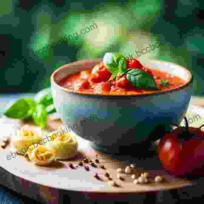 A Steaming Bowl Of Rich Tomato Soup, Adorned With Golden Parmesan Croutons, Evoking Warmth And Nourishment Home Cooking Laurie Colwin