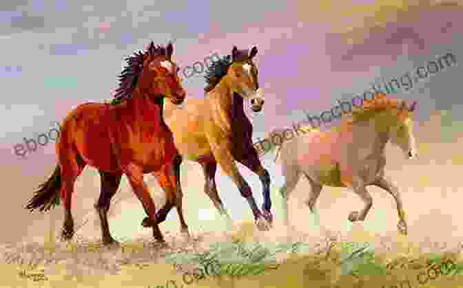An Ancient Painting Depicting Wild Horses Galloping Through A Lush Landscape Horses Of Long Ago
